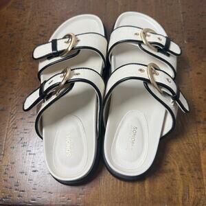 Sonoma Goods For Life Sandals Womens Size 7.5 Natural Black Double Buckle Slide